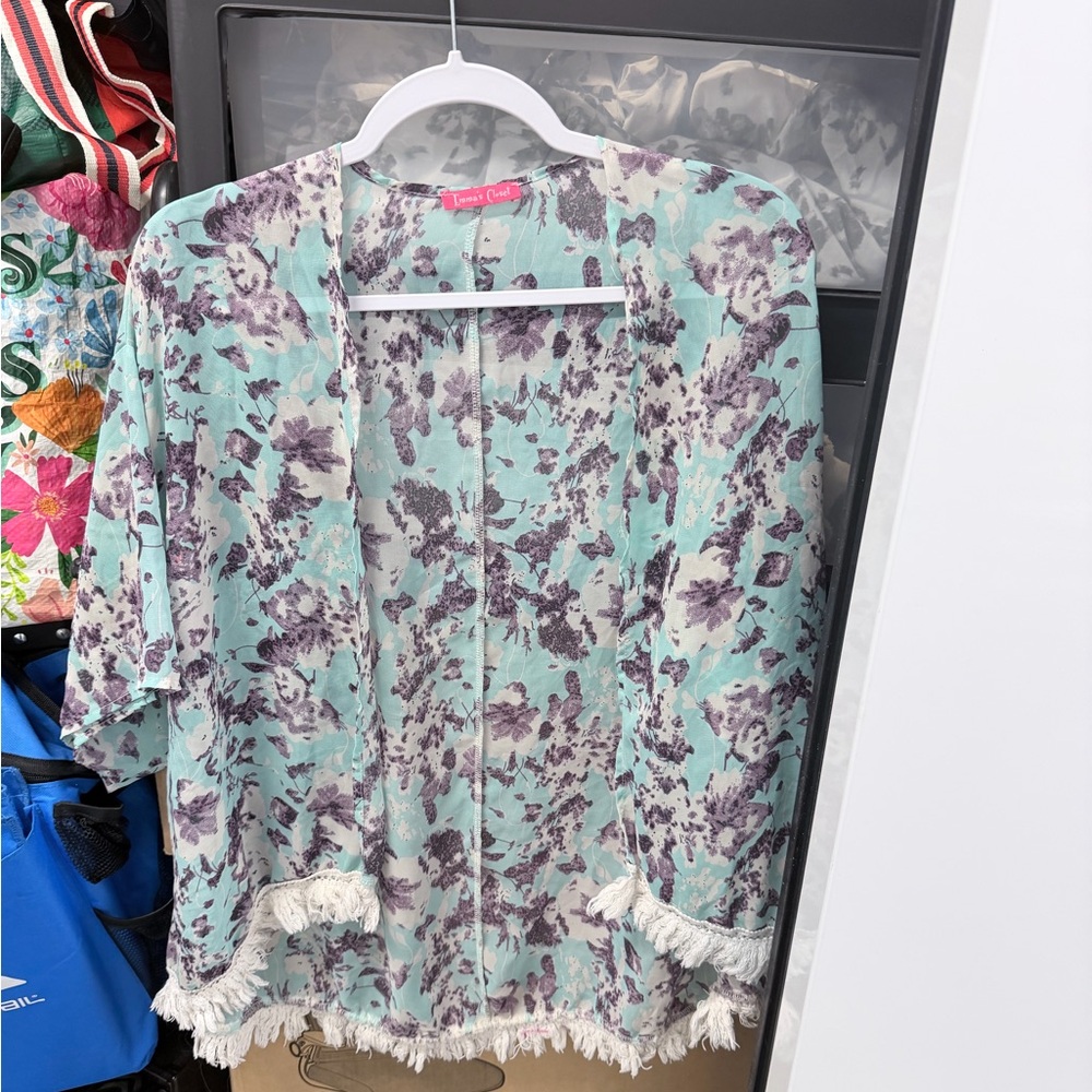 Floral Kimono with Fringe